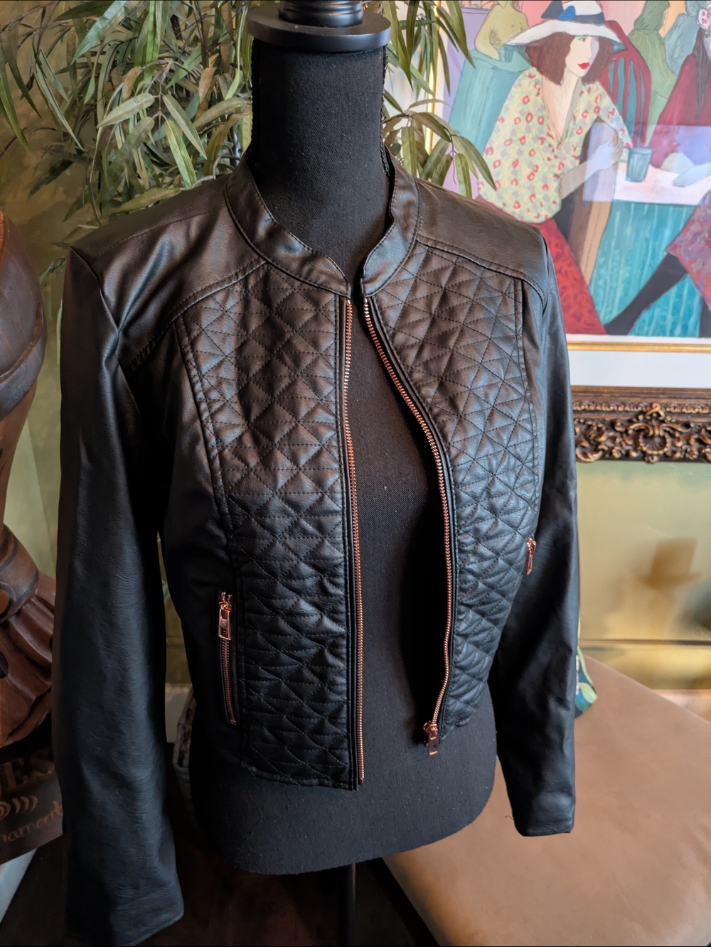 Miss Selfridge Black Quilted Faux Leather Jacket